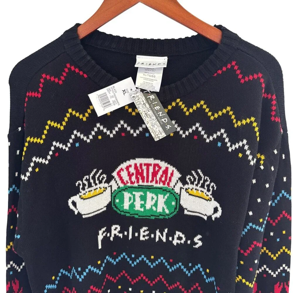 Ugly Christmas Sweater Friends TV Show Unisex Black Sweater Size XL Central Perk - Picture 4 of 8